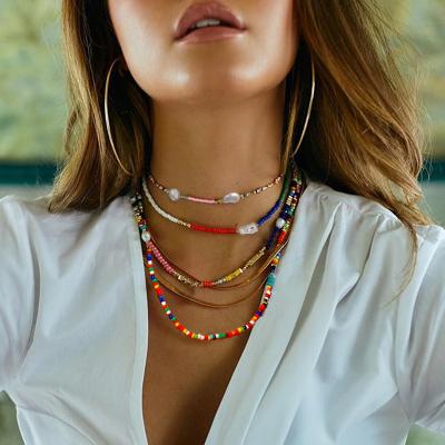 China Handmade Wild Multilayer Jane Color Rice Bead Necklace Fashion Jewelry Bohemian Necklace Women for sale