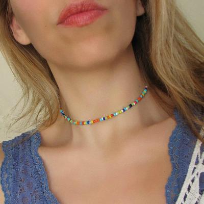 China FASHIONABLE Jewelry Necklace Fashion Necklace Bohemian Short Hand Beaded Colorful Rice Bead Necklace for sale