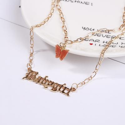 China Fashion TRENDY Double Butterfly Acrylic Letter Necklace Babygirl Dangling English Letter Necklace Women for sale