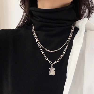 China Retro Personality Environmentally Friendly Asymmetrical Double Gummy Bear Necklace Fashion Hip Hop Pendant Necklace for sale