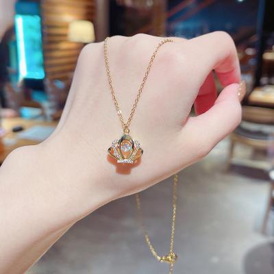 China Fashion Necklace Korean Environmental Friendly Zircon Diamond Micro Inlaid Crown Pendant Stainless Steel Necklace for sale