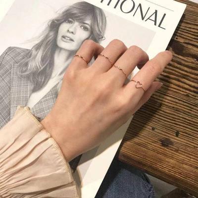 China TRENDY Circle Ring Women's Wavy Plain Heart Fashion Love Personality Ring Tail Ring Simple Combination Ring Tail Ring Set for sale