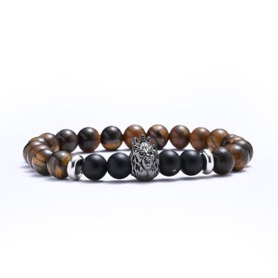 China Lion Men's Bracelet Tiger Stone Map Stone Creative Natural Inlaid Crown Environmental Friendly Micro Copper Beaded Bracelet for sale