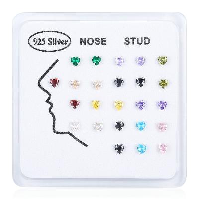 China Wholesale FASHIONABLE 24pcs/set Nose Ring Fashion Body Jewelry Nose Ring 3mm Zircon Piercing Jewelry Straight Nose Heart Shaped Stud for sale