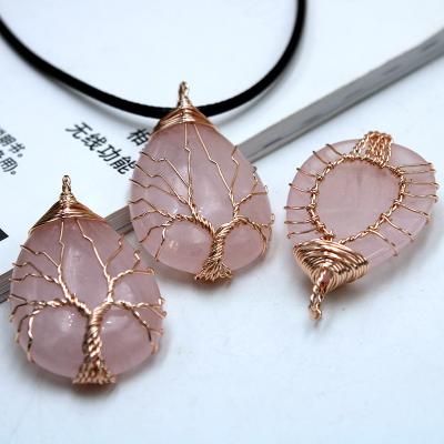 China Environmental Friendly Natural Crystal Stone Tree Of Life Rough Crystal Necklace Pendant Water Drop Stone Custom for sale