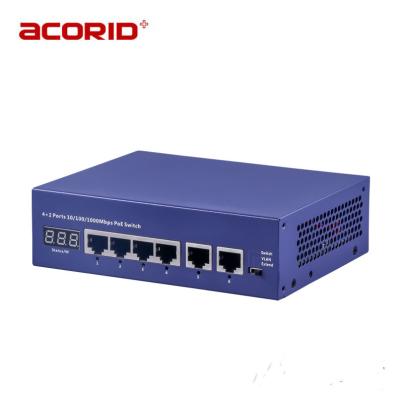 China Gigabit 65W 6 Metal Case Network PoE Port Switch 800M Full High POE Surge Protection IP Camera for sale