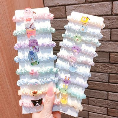 China Hair Accessories 2022 New 5 Pieces/Set Wrinkled Flower Children Cartoon Rubber Band Hair Gut Broken Leather Band For Girls for sale