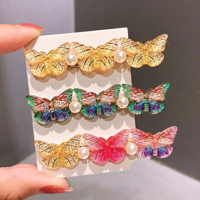 China Korean Hair Accessories 2022 New Hits Clip Girl's Net Red Red Hairpin Hairpin Mori Duckbill Clip Edge Hairpin Three Butterfly Hairpins For Girls for sale