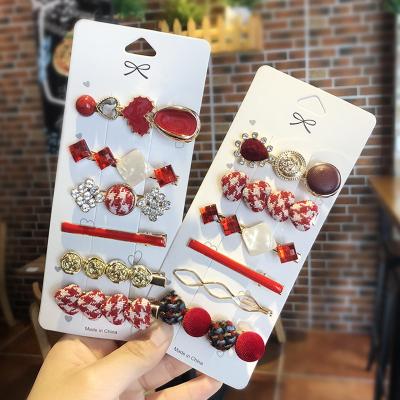 China Korean loving temperaments of new style hair accessories retro style six piece rhinestone cloth hairpin hairpin cute style wholesale central institute style loving temperaments for sale