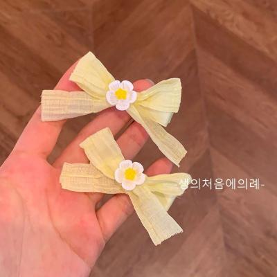 China Hair Accessories Hairpin Yellow Heart Sweet Side Clip Double Bow Flower Ponytail Platypus Clip Hair Clip Hair Accessories Female for sale