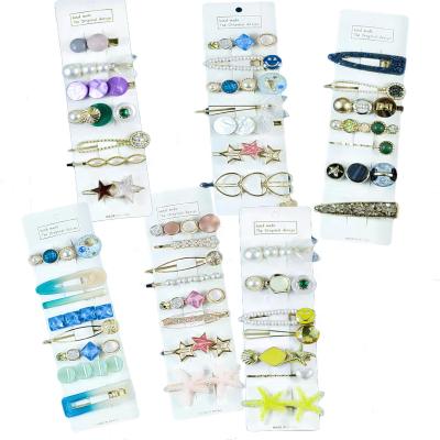 China Hair Accessary Ocean Costume Pearls Acrylic Hair Pins Clip Hairpins Decorated Hair Accessories Girls Pins Gold Metal Trendy for sale