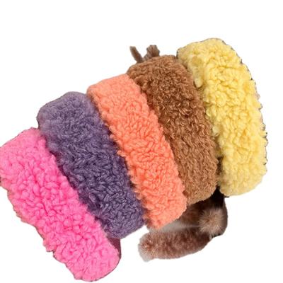 China New Fahion Soft Winter Cute Furry Girl Solid Color Lambswool Head Circle Headbands Children Women Hair Ornament for sale