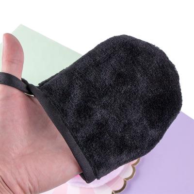 China Custom Face Bamboo Material Cosmetic Glove Flannel Glove Makeup Remover Facial Glove for sale