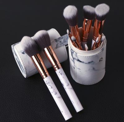 China Angular Blush ODM/OEM Wholesale Private Label New 10 PC Makeup Brush Set Marble Makeup Brushes With PU Brush Pot for sale