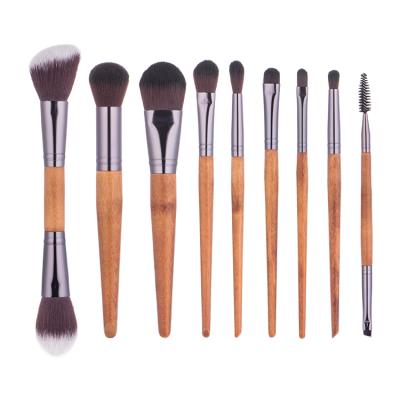 China Angular Blush Wholesale Private Label Cosmetics Wood Handle Makeup Brushes 9pcs Make Up Brush Cosmetics Set Brush for sale