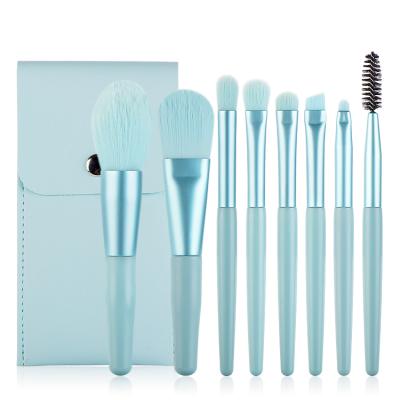 China Angular Blush Custom Logo Professional 8pcs Blue Portable Macaron Synthetic Brush Set Makeup For Women for sale