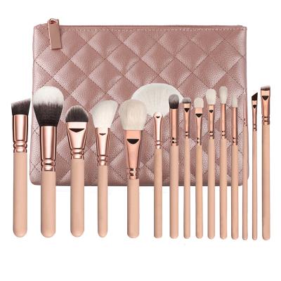 China Angular Blush Multi Color Handle 15 Pcs Vegan Base Brush Set With PU Bag Makeup Brushes for sale