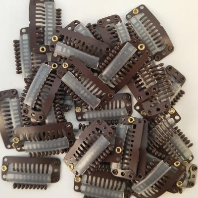 China Hair Extenisons 9F3 Wholesale 9 Teeth Metal Stainless Steel Hair Clips With Silicone Hair Clip In Hair Extension for sale