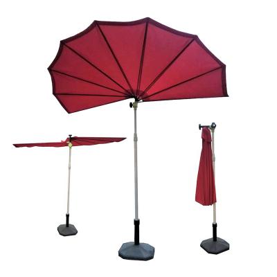 China Modern Outdoor Balcony Parasol Umbrella Half Round Patio Umbrella Like Fan Can Be Fold New Design for sale