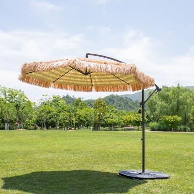 China Modern Outdoor Patio Cantilever Patio Umbrella Thatched Roof PP Straw Parasol 3m Roman Beach Umbrella for sale