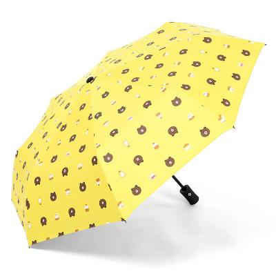 China Three Folds Umbrella Minimalist Automatic Parasol Lovely Children's Umbrella In Stock 8 Bone With Black Glue Brown Bear Manual Outside for sale