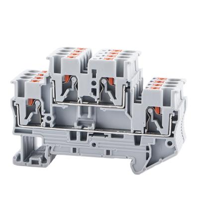 China A.W.G. terminal block 26-12 din rail terminal block PTTB-2.5 electrical socket double layer spring wiring lead wire conductor for sale