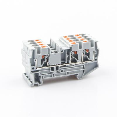 China TB Din Rail Mount PT 4-TWIN 3 Drivers Spring Push Screwless Feed Through A.W.G. 10pcs wire conductor wire connector set for sale