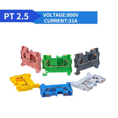 China Din Rail TB PT-2.5 Six Colors Spring A.W.G. Terminal Strip Block Connector PT2.5 Wire Conductor 24-12 Electrical for sale