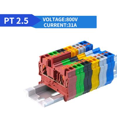 China Din Rail Terminal Block PT-2.5 Push In Terminal Connector Spring Screwless Electrical Wire Conductor Terminal Block PT2.5 24-12 AWG for sale