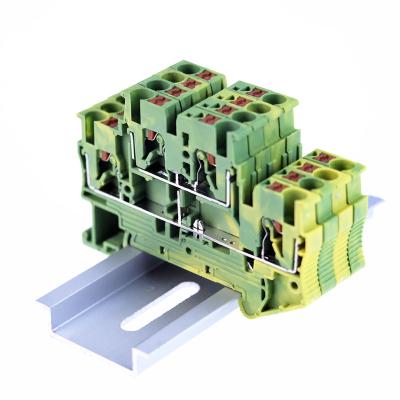 China Ground Terminal Block Double Layer Return Tension Spring Ground Terminal Blocks A.W.G. of Screwless PE distribution plate PTTB-2.5PE 26-12 for sale