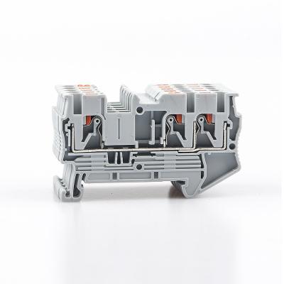 China TB Din Rail Mount PT 2.5-Twin 3 Drivers Spring Push Screwless Feed Through A.W.G. of Wire Connector 24-12 of wire conductor for sale