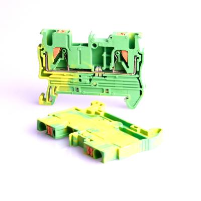 China Din Rail Ground Terminal Block PT-2.5PE Spring Connection Feed Through Push In PT2.5-PE Wire Conductor 24-12 AWG for sale