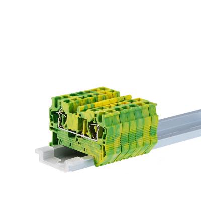 China Din Rail Ashore Terminal Blocks ST-4-PE Connectors Return A.W.G. Spring Cage Connection PE Terminal Block Screwless 20-10 Pull Type for sale