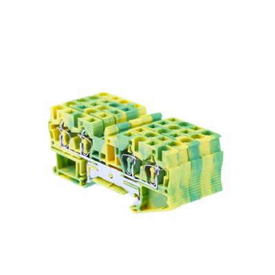 China ST-4-QUATTRO PE Din Rail Terminal Blocks PE Connectors Return A.W.G. Four Conductor Spring Ground Wire Conductor 20-10 Pull-Type for sale