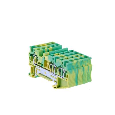 China ST-4-TWIN PE Din Rail Terminal Blocks PE Connectors Return A.W.G. Three Conductor Spring Ground Wire Conductor 20-10 Pull-Type for sale