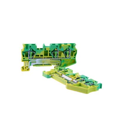 China ST-2.5-TWIN PE Din Rail Terminal Blocks PE Connectors Return A.W.G. Three Conductor Spring Ground PE Wire Conductor 24-12 Pull Type for sale