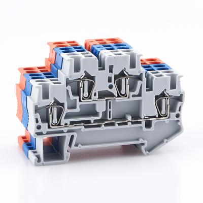 China A.W.G. 10pcs 24-12 conductors wire connector double layer spring connection terminal block din rail terminal block STTB-2.5 electrical wiring connectors for sale