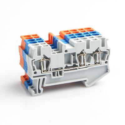 China A.W.G. 3 Conductor Terminal Blocks Wire Terminal Blocks Wire 3 Conductor Electrical Wiring Pull Back Terminal Blocks ST-2.5-TWIN DIN Rail Connector for sale