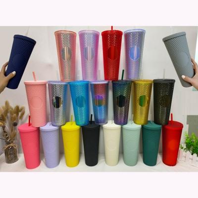 China New Designed Reusable Tumbler Sustainable Bpa Free Colorful Plastic Cups Pineapple Insulated Water Cups With Lid And Straw for sale