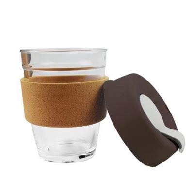 China Factory Direct Selling 350ml High Viable Laid Cork Cover Silica Gel Glass Coffee Cup Coffee Mug Accompanying Mug for sale