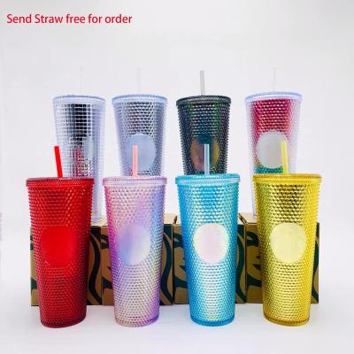 China Cups In Bulk New Release 2021 Lean Tumbler With Lid Straw Grid Viable Colorful Glitter Tumbler for sale