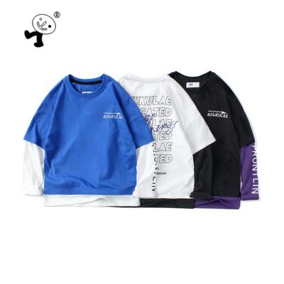 China 2021 Custom Made Fashionable Casual Loose T Shirts Anti Shrink Long Sleeve For 4-14 Years Boys for sale