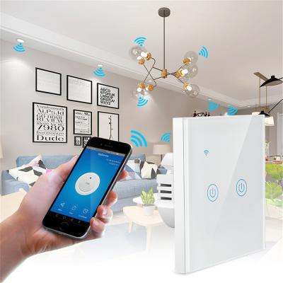 China Standard Single Line 2gang Wall Tuya Smart Life UK EU Wifi Smart Switch Support Google Home and Alexa for sale