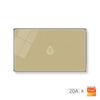 China 20a tempered glass switch tuya smart zigbee us tempered glass touch switch metal frame water heater boiler gold switch for sale