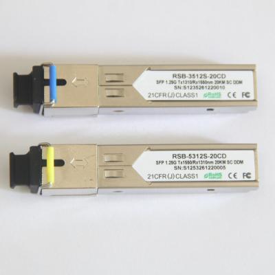 China WDM Network Reachoptics Tx1310nm/Rx1550nm 10km 20km 1.25G BiDi SFP Module SC Connector for sale