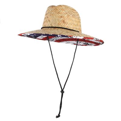 China Wholesale Rushing Beach Classic Hat Patch Sunshade Lifeguard Printing Straw Hat New for sale