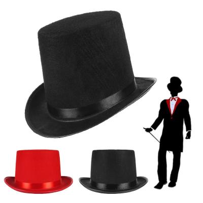 China Dobby 12cm Felt Soft Formal Classic Wizard Black/Red Mad Hatter President Lincoln Flat Fedors Vintage Steampunk Top Hat for sale