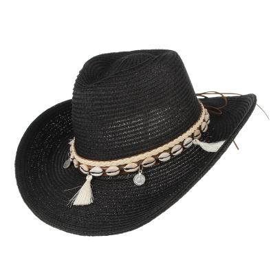 China New 2021 Wholesale Retro Fashion Cowboy Hat Shell Tassel Barred Unisex Cowboy Hat for sale