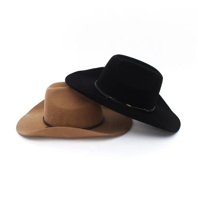 China Hats Leather Belt Unisex Party Decoration Cowboy Plush Wool Outdoor Street Curved Brim Women Man Hats for sale