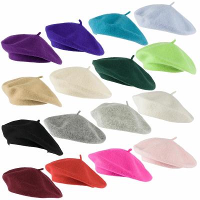 China 100% Warm Female Painter Hats French Artist Wool Berets Autumn Winter Plush Solid Color Girls Hat Caps for sale